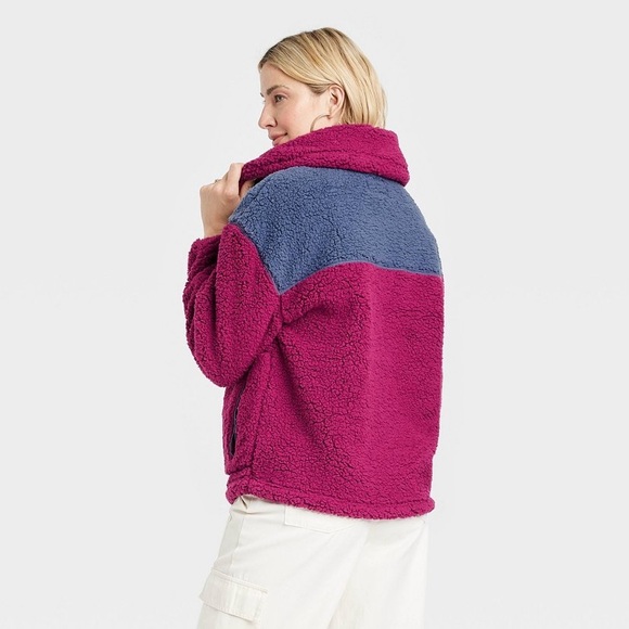 Universal Thread Women’s Sherpa Anorak Jacket size L NWT purple color block - Picture 2 of 9